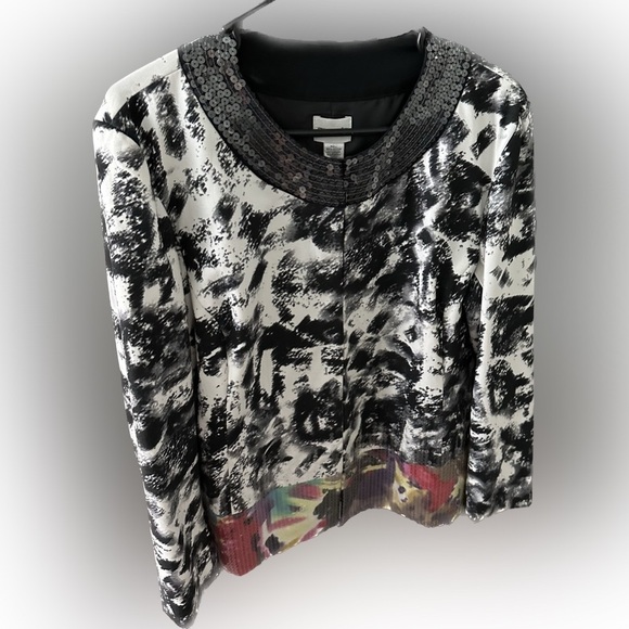 Chico’s Size 2 Geisha Girl Jacket Sequin embellishments around neck and edge - Picture 3 of 17